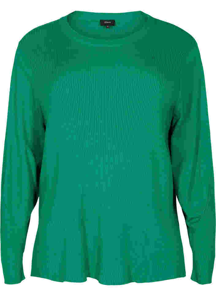 Strikbluse med ribstruktur og slids, Jolly Green Mel., Packshot image number 0