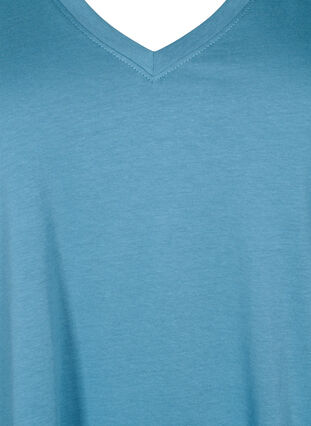 Bomulds t-shirt med v-hals , Aegean Blue, Packshot image number 2