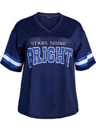 Tr&aelig;nings t-shirt med V-udsk&aelig;ring og frontprint, Bl&aring;