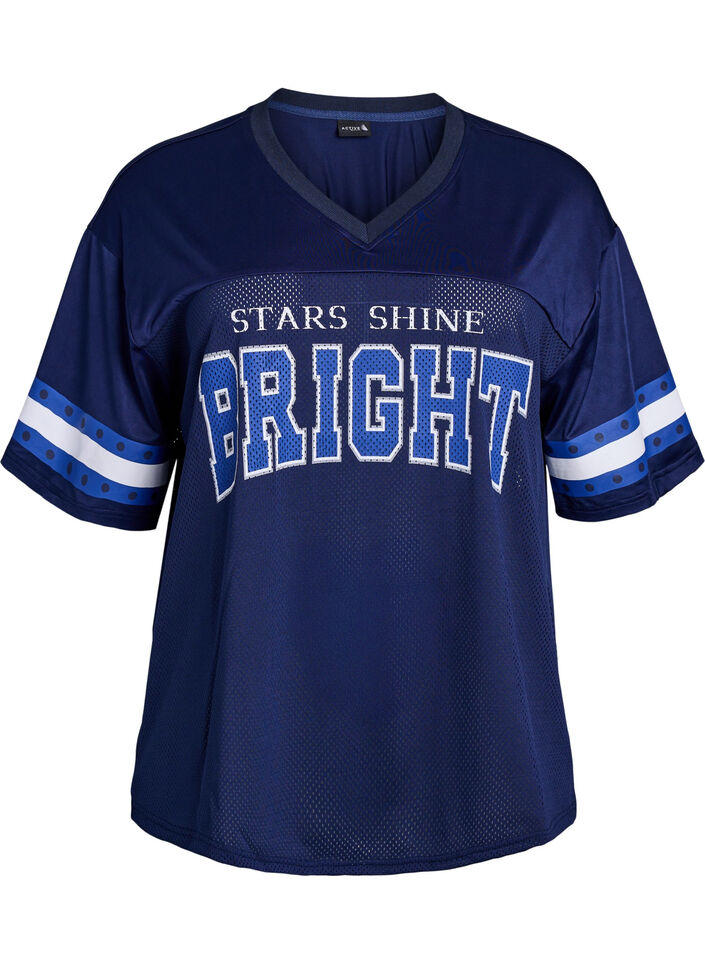 Tr&aelig;nings t-shirt med V-udsk&aelig;ring og frontprint, Bl&aring;, Packshot image number 0