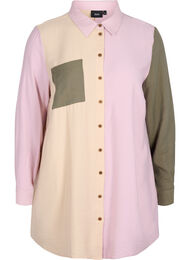 Color-block skjorte i viskosemix, Pink Blocking