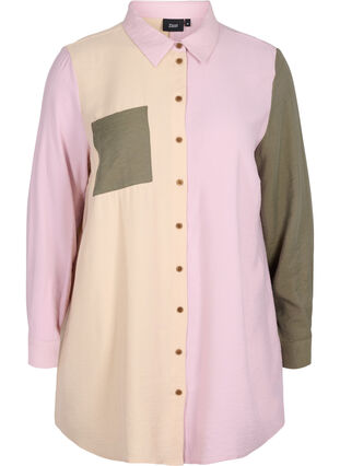 Color-block skjorte i viskosemix, Pink Blocking, Packshot image number 0