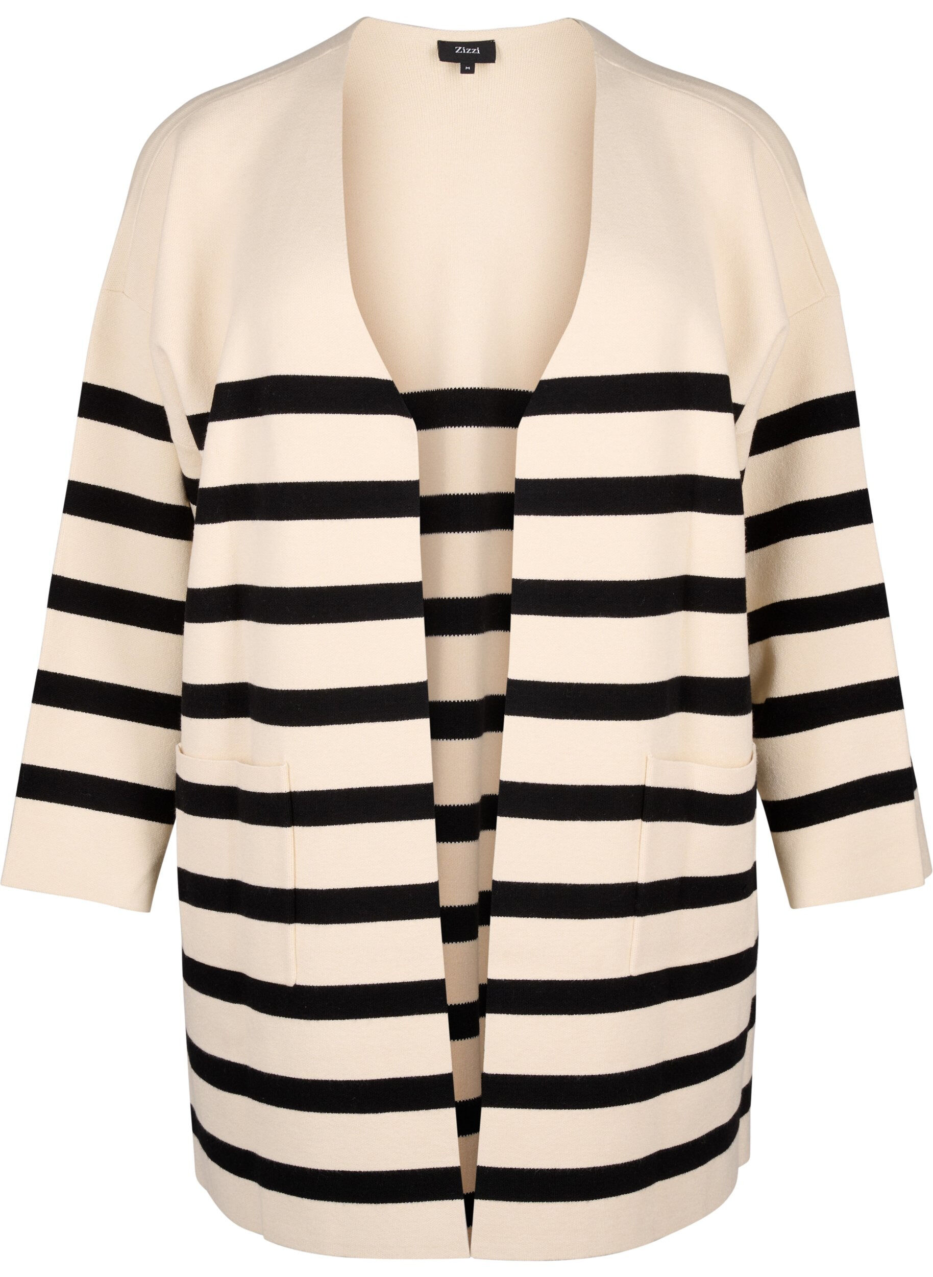 Zizzi Lang strikcardigan med striber, Birch w/Black, Packshot image number 0