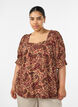 Viskosebluse med paisleyprint og firkantet udsk&aelig;ring, Brun, Model image number 0