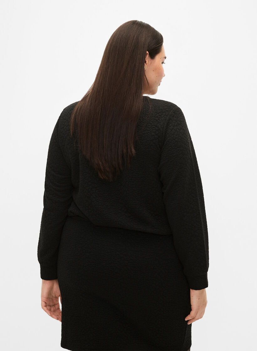 Ensfarvet bluse med tekstur, Black, Model image number 1