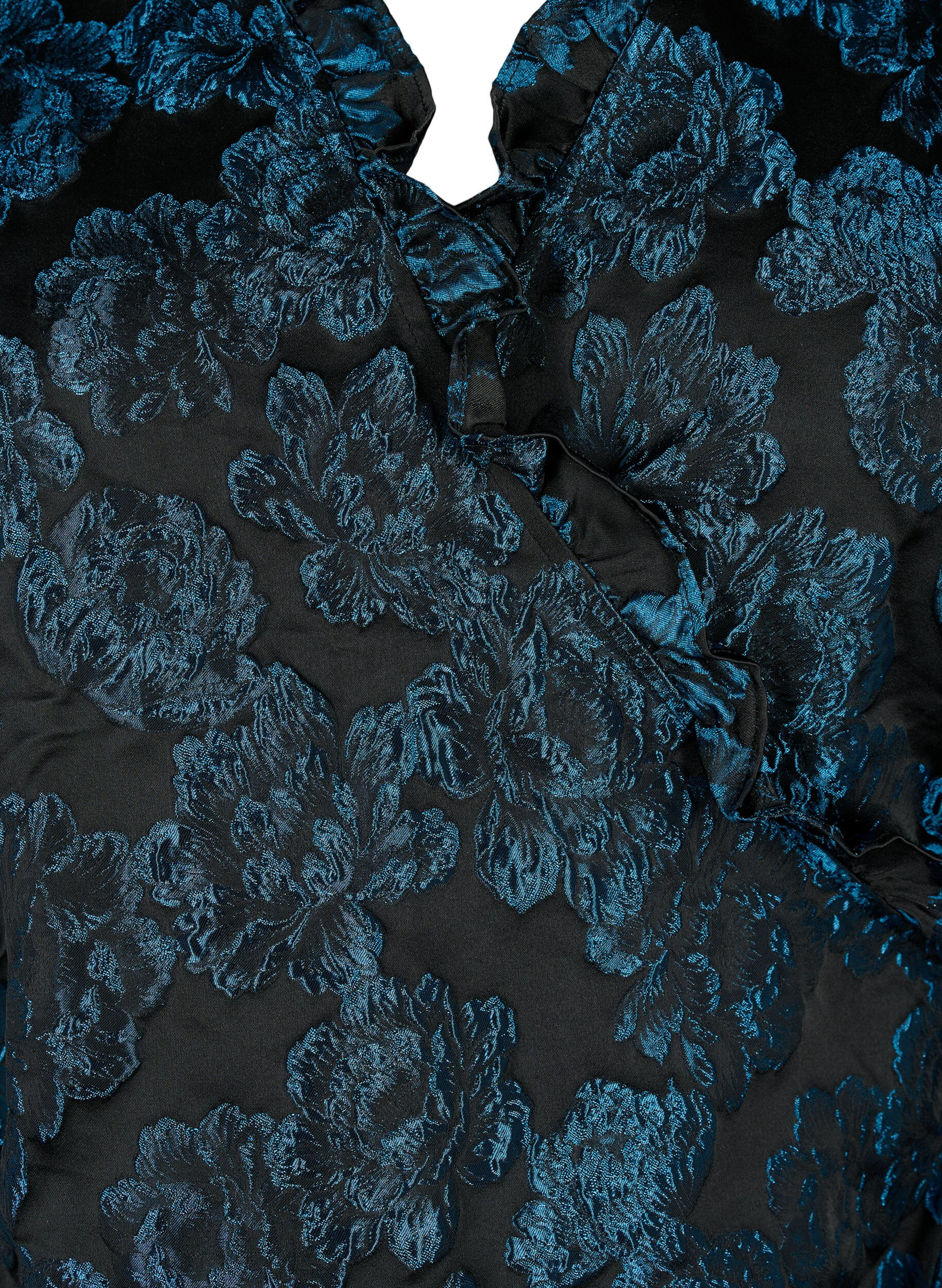 Zizzi Wrapbluse i jacquard med 3/4 &aelig;rmer, Black Blue, Packshot image number 2