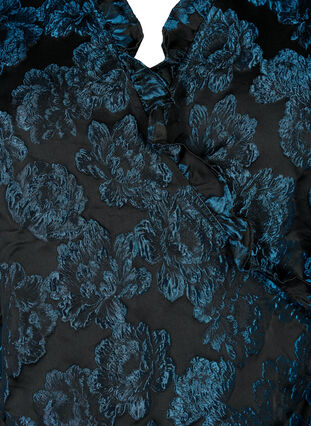 Wrapbluse i jacquard med 3/4 ærmer, Black Blue, Packshot image number 2