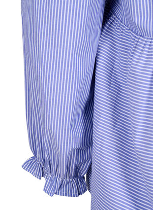 Stribet bluse i bomuld med bindedetalje , Baja Blue Stripe, Packshot image number 3
