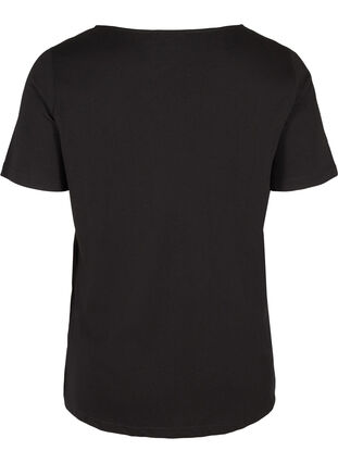 Bomulds t-shirt med v-hals og blonder, Black, Packshot image number 1