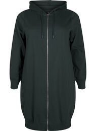 Lang bomulds sweat cardigan med h&aelig;tte, Gr&oslash;n