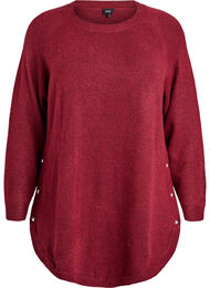 Lang strikbluse med kugleknapper, Mørk Bordeaux