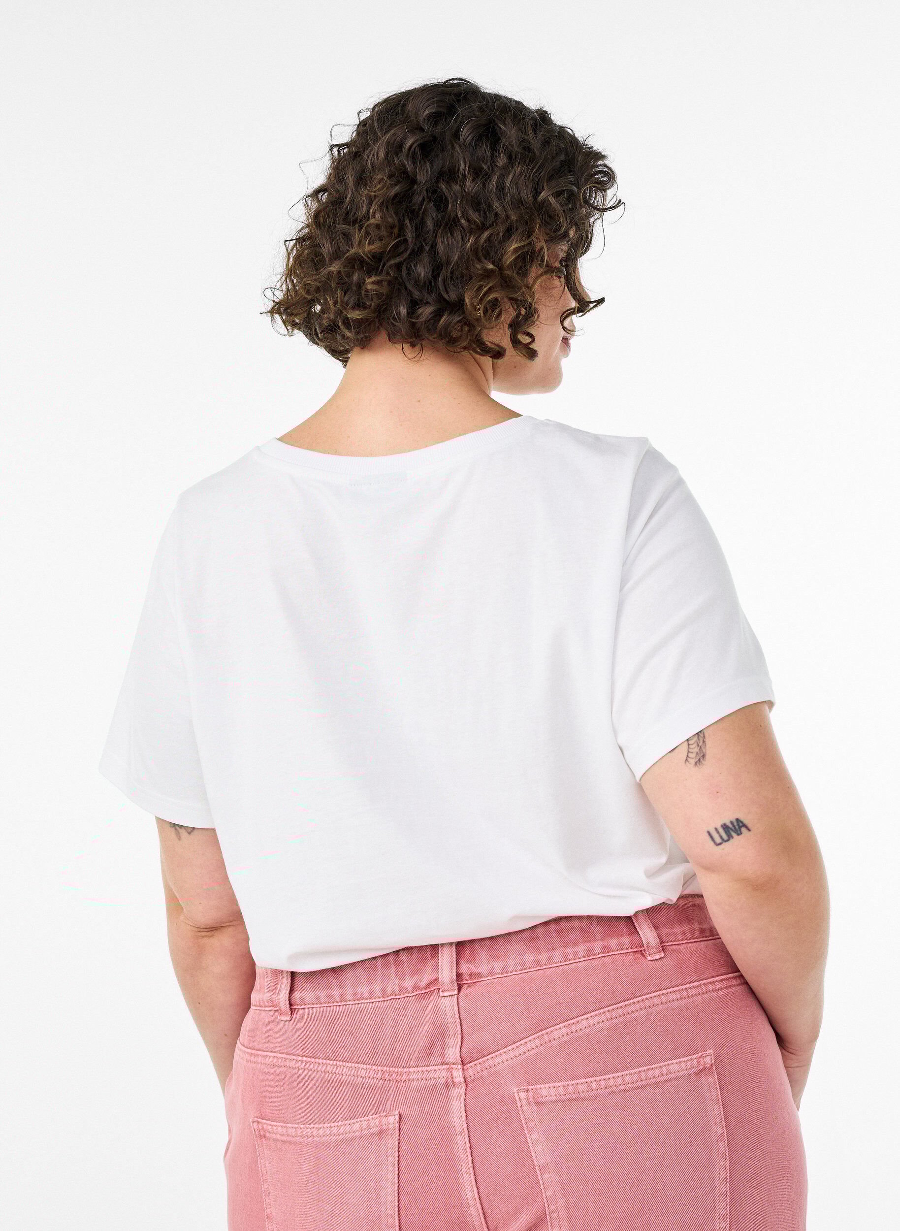 ZizziT-shirt i bomuld med printmotiv, Hvid, Model image number 2