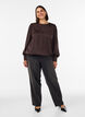 Bluse med satinlook og ballonform, Brun, Model image number 1