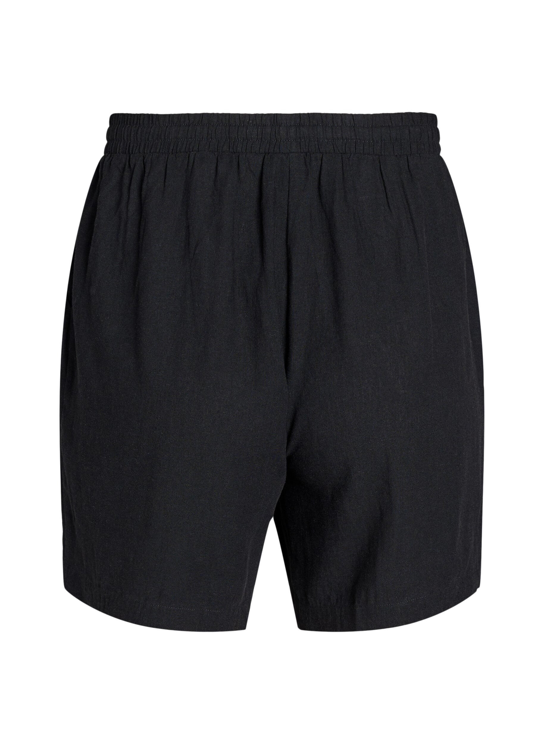 Zizzi L&oslash;se shorts i h&oslash;r og viskose, Sort, Packshot image number 1