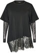 Bluse med mesh&aelig;rmer og blondekant, Sort, Packshot image number 0