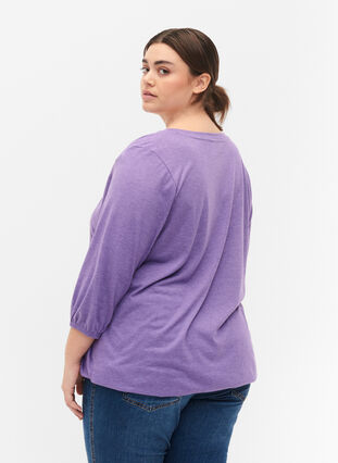 Meleret bluse med v-udskæring, Deep Lavender Mél, Model image number 1