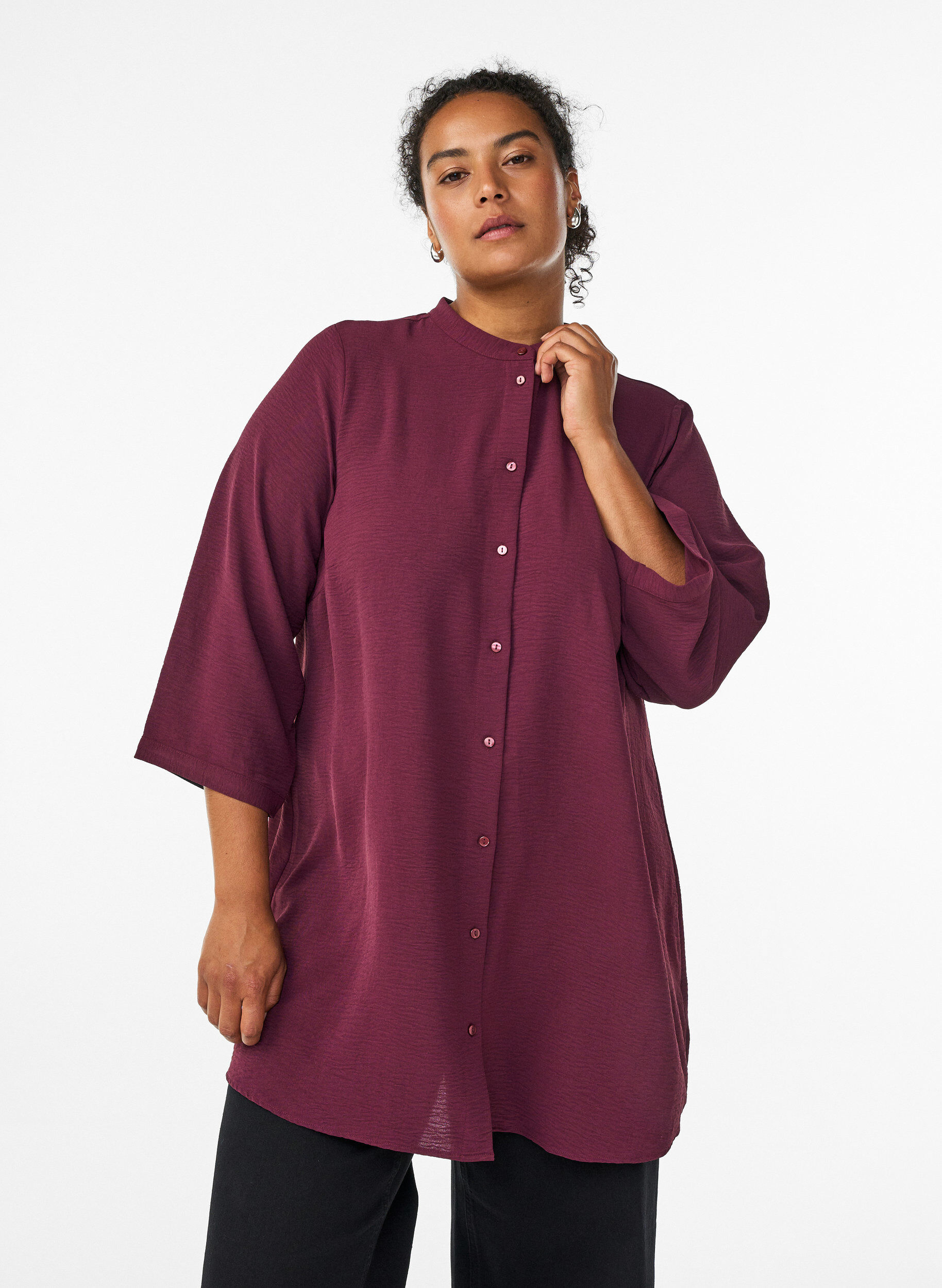 ZizziTunika med 3/4 &aelig;rmer, M&oslash;rk Bordeaux, Model image number 0