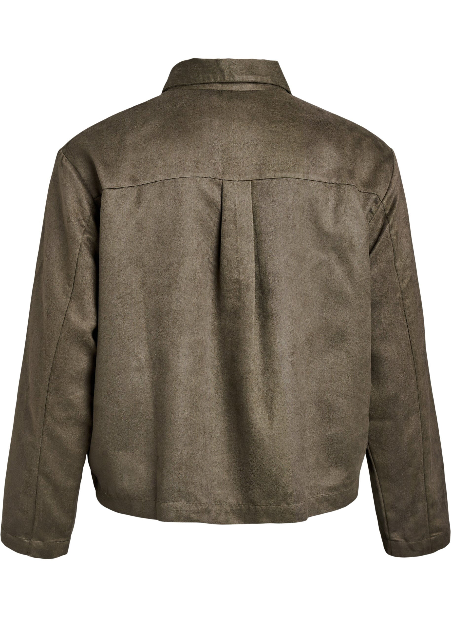 Zizzi Kort jakke i imiteret ruskind med lommer, Gr&oslash;n, Packshot image number 1