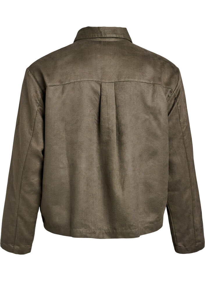 Kort jakke i imiteret ruskind med lommer, Grøn, Packshot image number 1