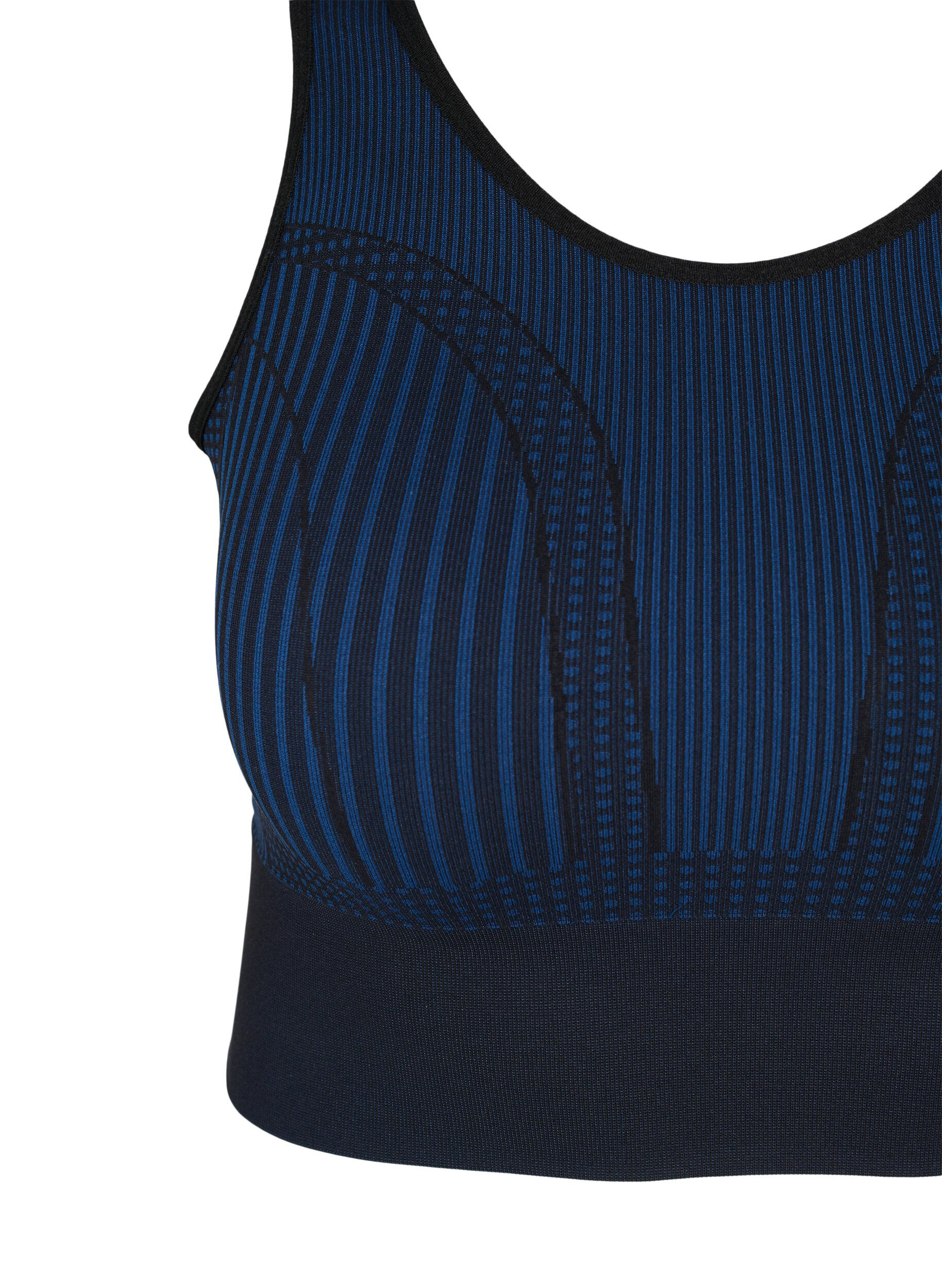 Zizzi Seamless sports bh med striber, Black w. Blue Depths, Packshot image number 2