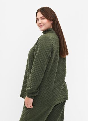 Quiltet sweatshirt med lynlås, Thyme, Model image number 1