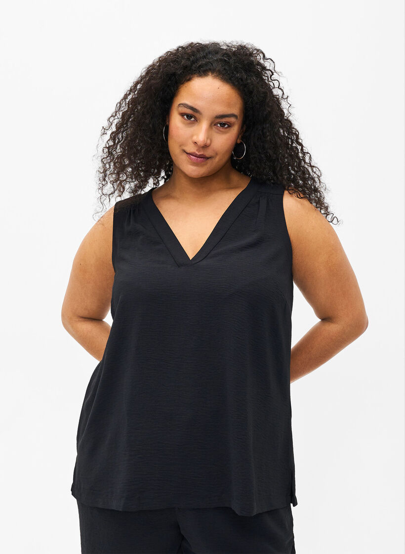 &AElig;rmel&oslash;s top med rynkedetaljer, Sort, Model image number 0