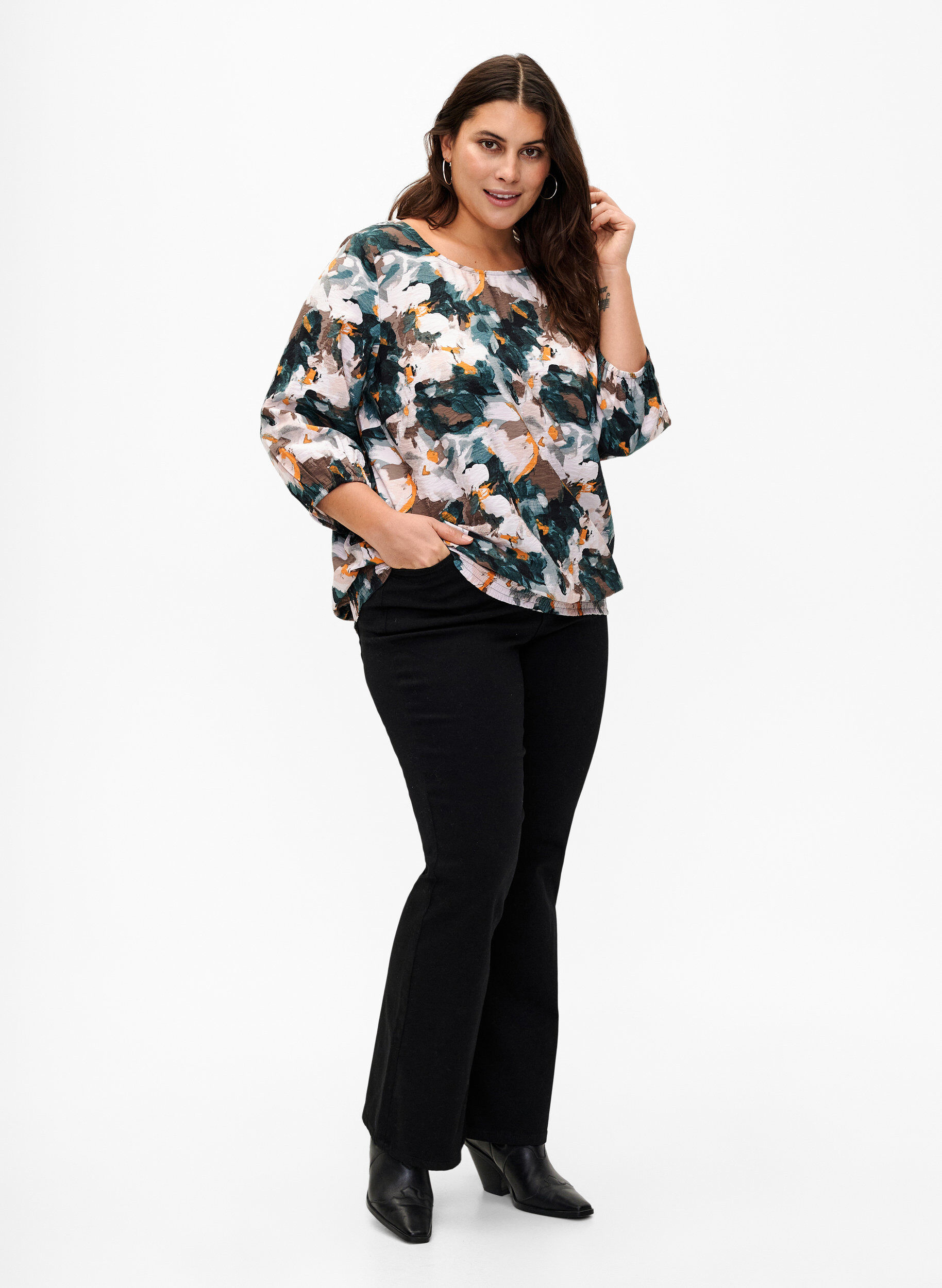 Zizzi Smockbluse i viskose med print, Duck Gr. Forest AOP, Model image number 2