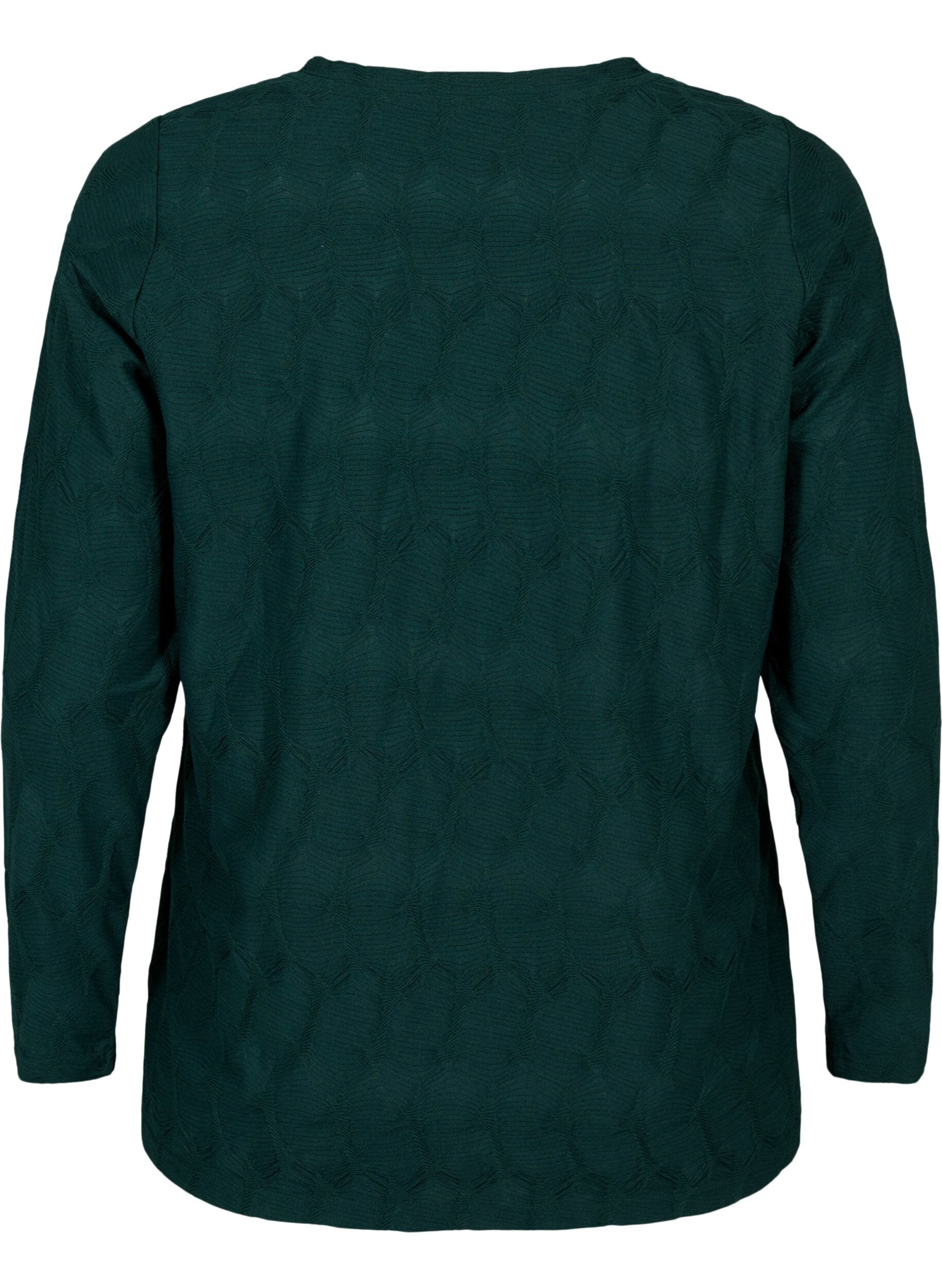 Zizzi FLASH - Lang&aelig;rmet bluse med struktur, Scarab, Packshot image number 1