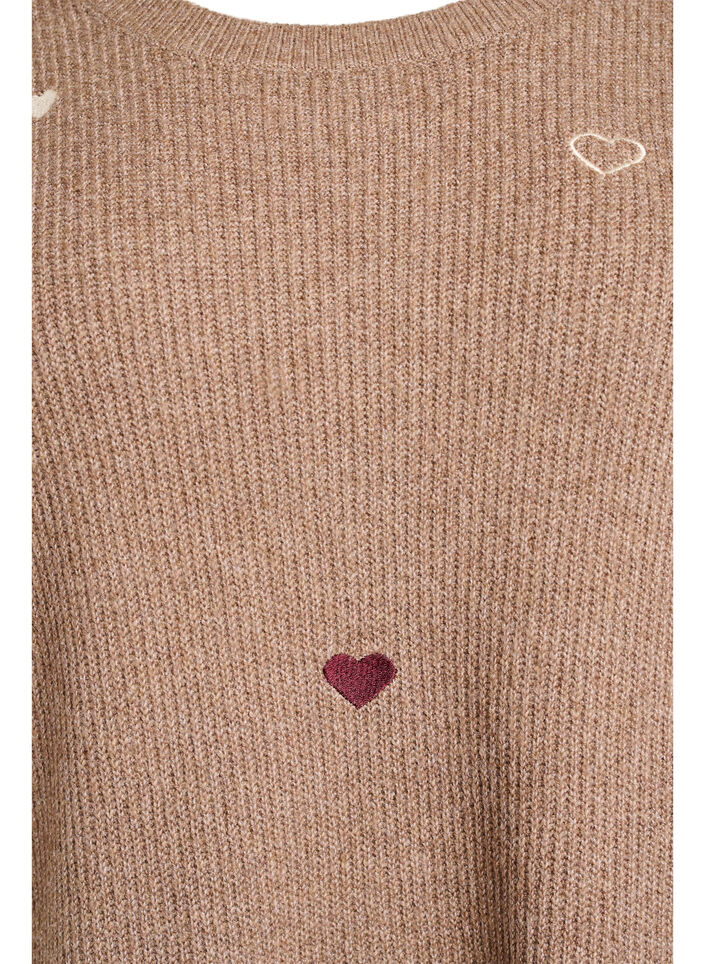 Strikbluse med hjerter og 3/4 &aelig;rmer, Brun, Packshot image number 2