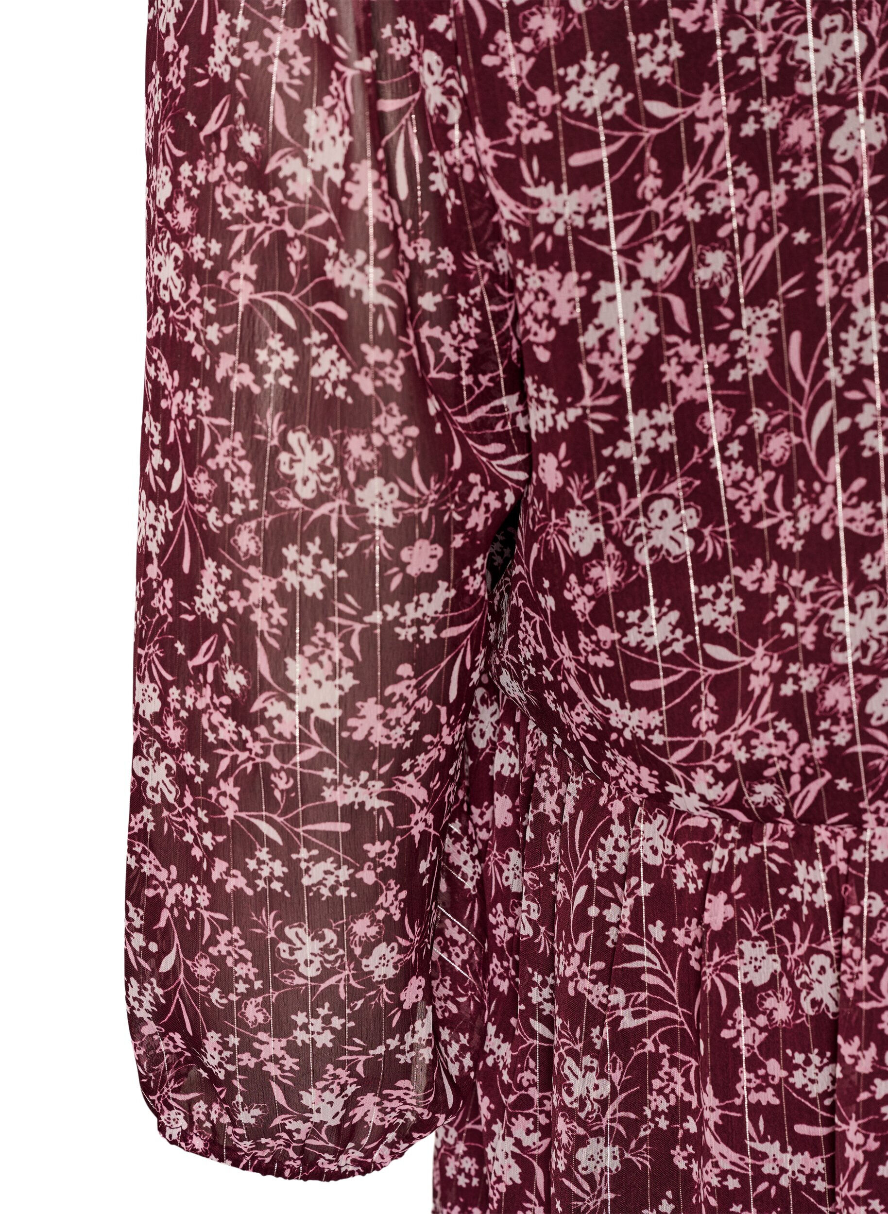 ZizziTunika med blomsterprint og glittertr&aring;de, R&oslash;d, Packshot image number 3