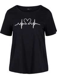 Kortærmet nat t-shirt med tryk, Black HEARTBEAT