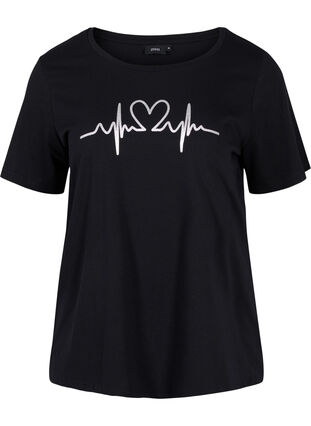 Kortærmet nat t-shirt med tryk, Black HEARTBEAT, Packshot image number 0