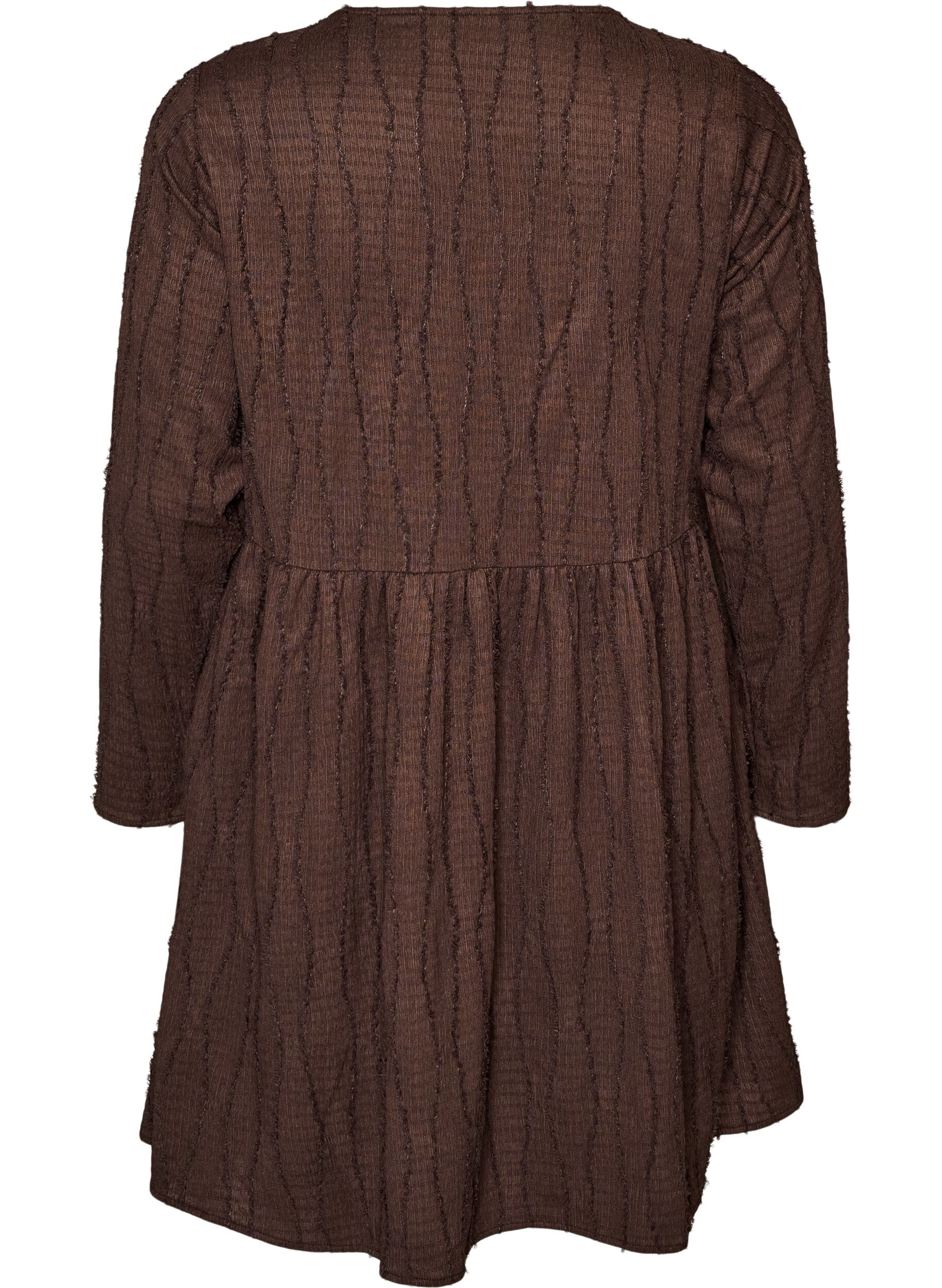 ZizziKort jersey&shy;kjole med b&oslash;lget strukturm&oslash;nster, Brun, Packshot image number 1