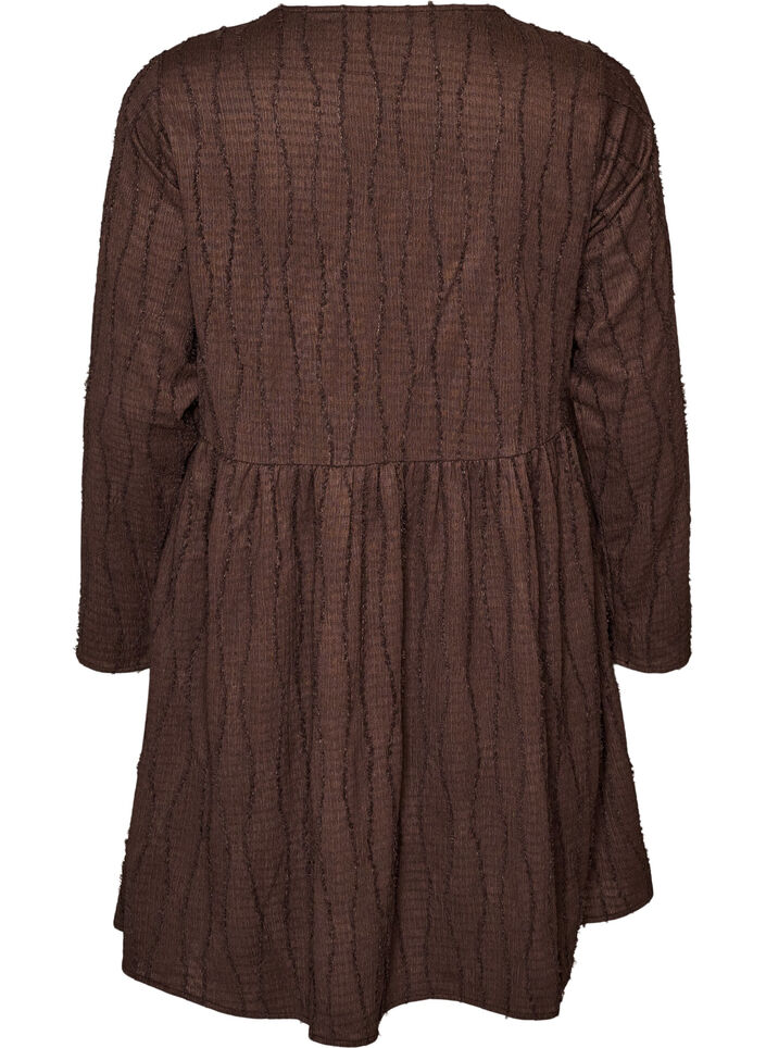 Kort jersey&shy;kjole med b&oslash;lget strukturm&oslash;nster, Brun, Packshot image number 1