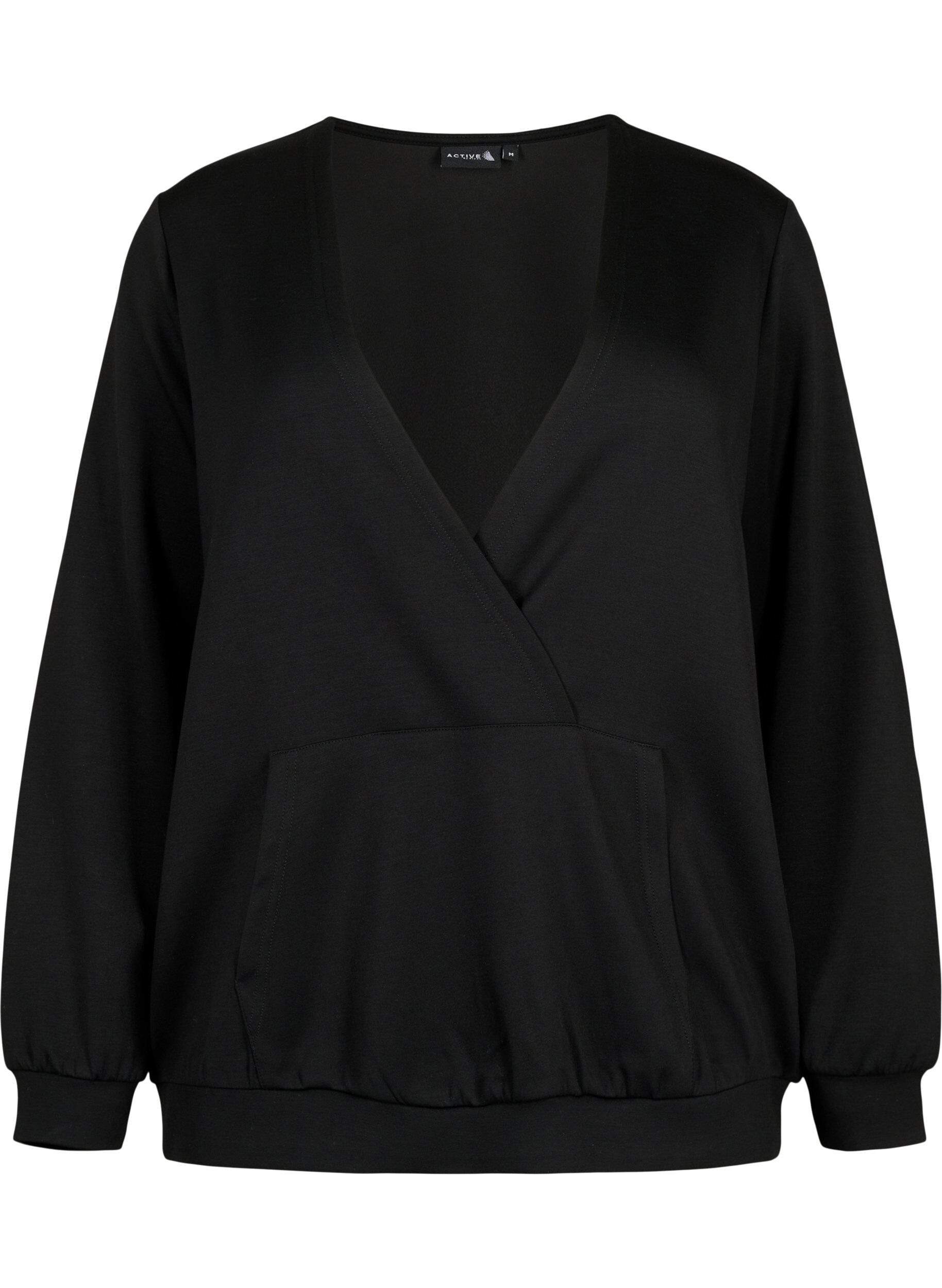 Zizzi Sweatshirt med v-hals og lomme, Black, Packshot image number 0