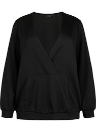 Sweatshirt med v-hals og lomme, Black