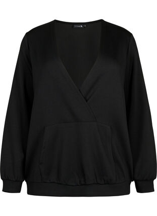 Sweatshirt med v-hals og lomme, Black, Packshot image number 0