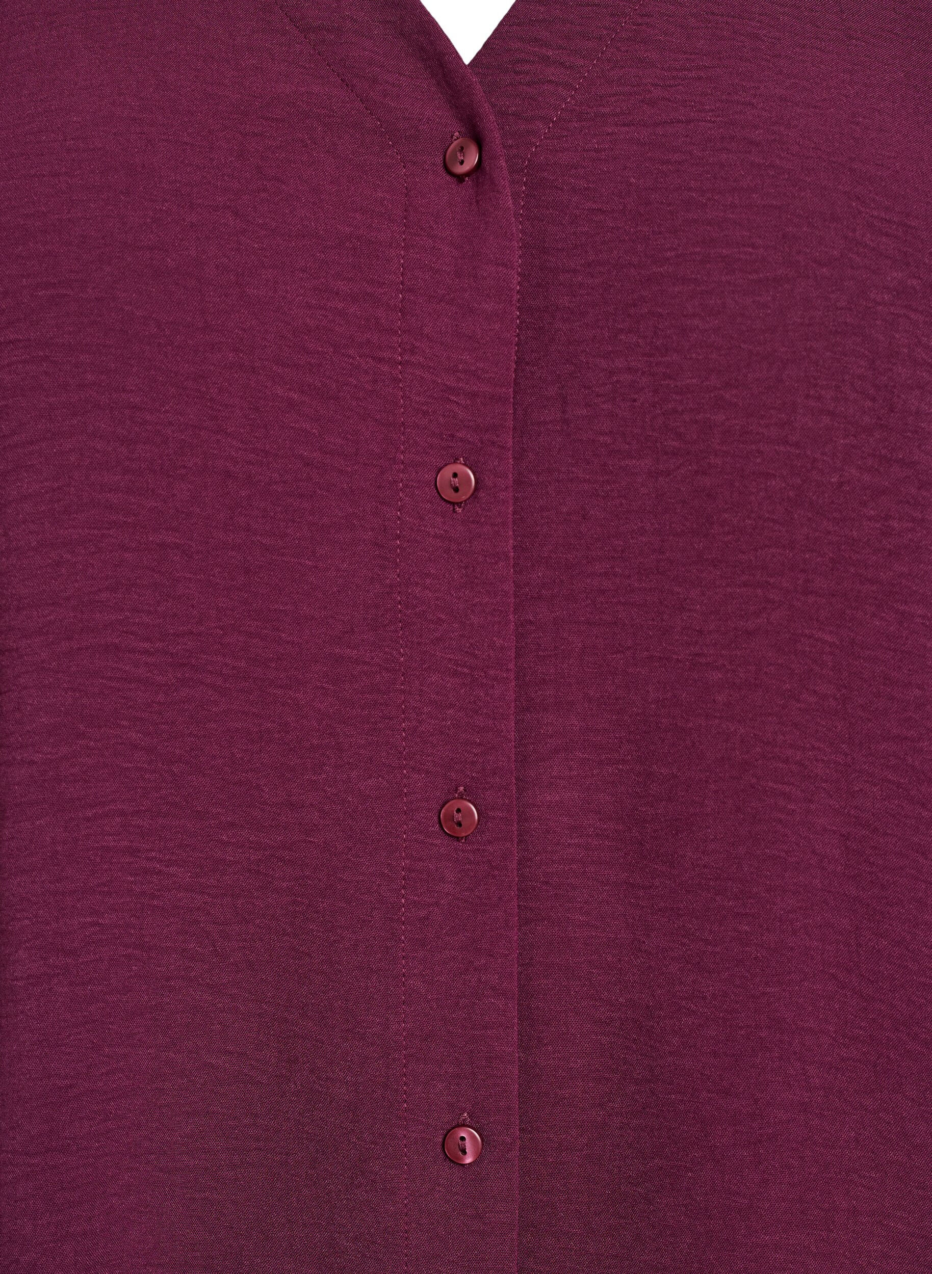 ZizziSkjortebluse med V-udsk&aelig;ring og 3/4-&aelig;rmer, R&oslash;d, Packshot image number 2
