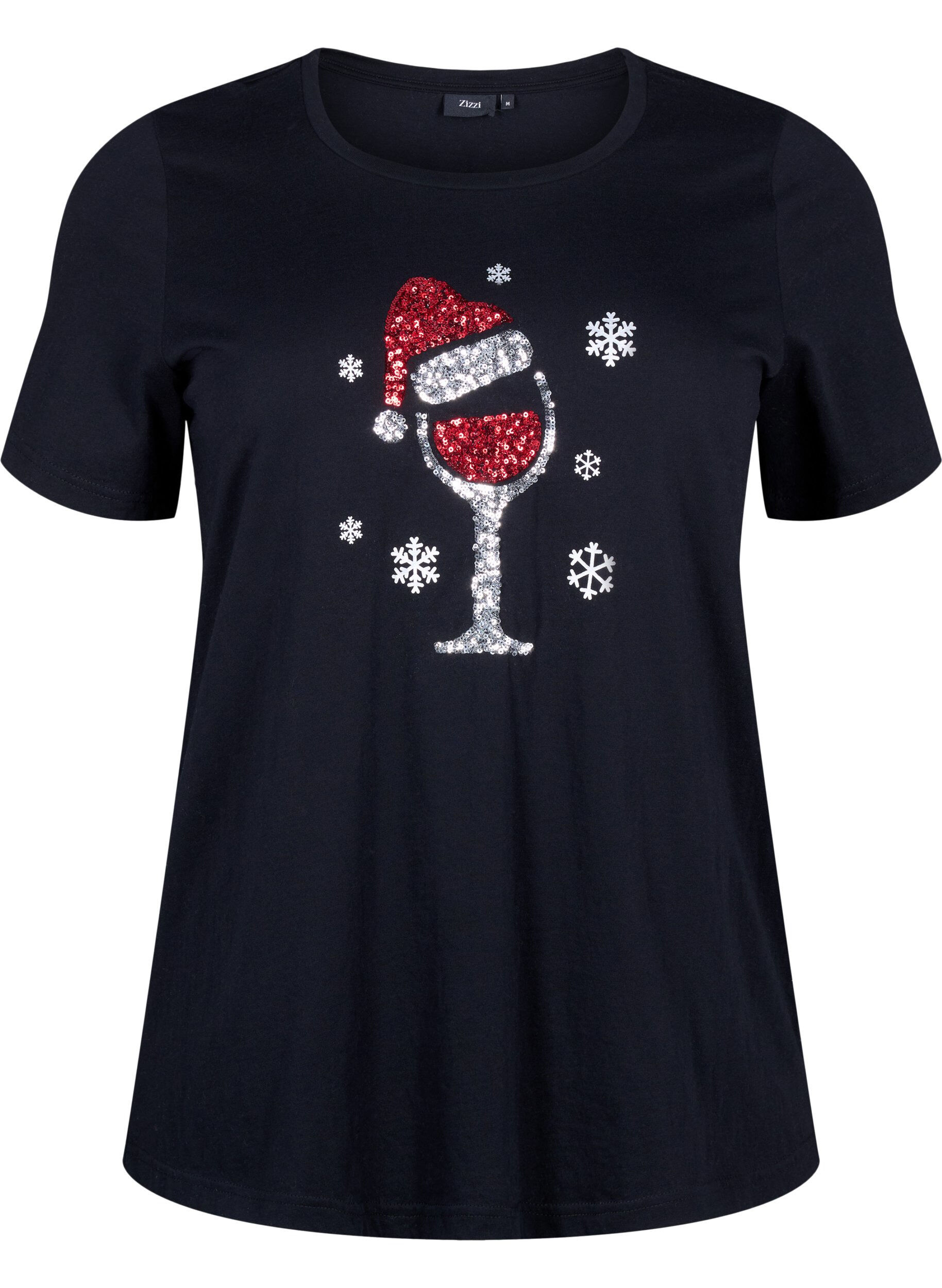Zizzi Jule t-shirts i 100% bomuld, Black w. Wine, Packshot image number 0