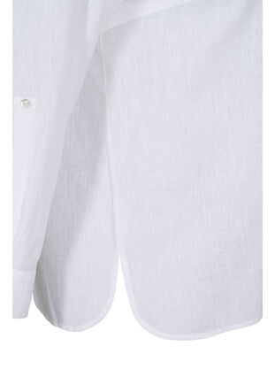 Skjortebluse med knaplukning i bomuldsmix med hør, White, Packshot image number 3