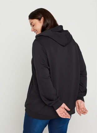 Sweatshirt med lommer og hætte, Black, Model image number 1