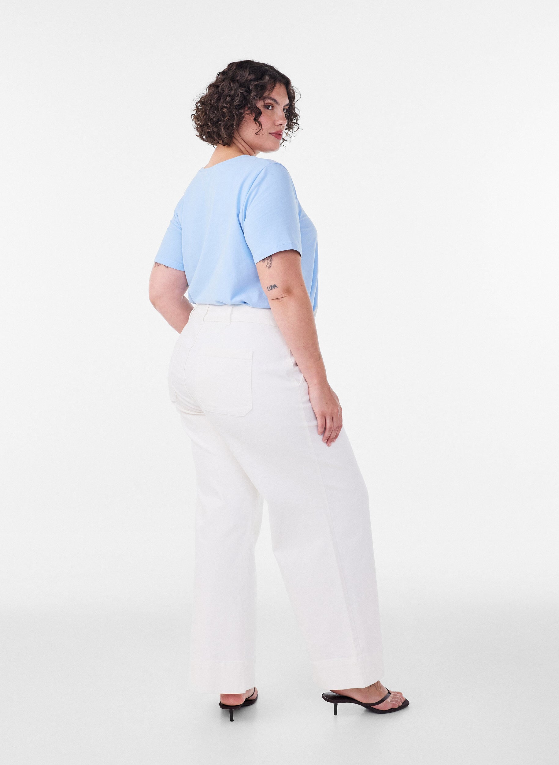 ZizziEnsfarvet basis t-shirt i bomuld, Bl&aring;, Model image number 2