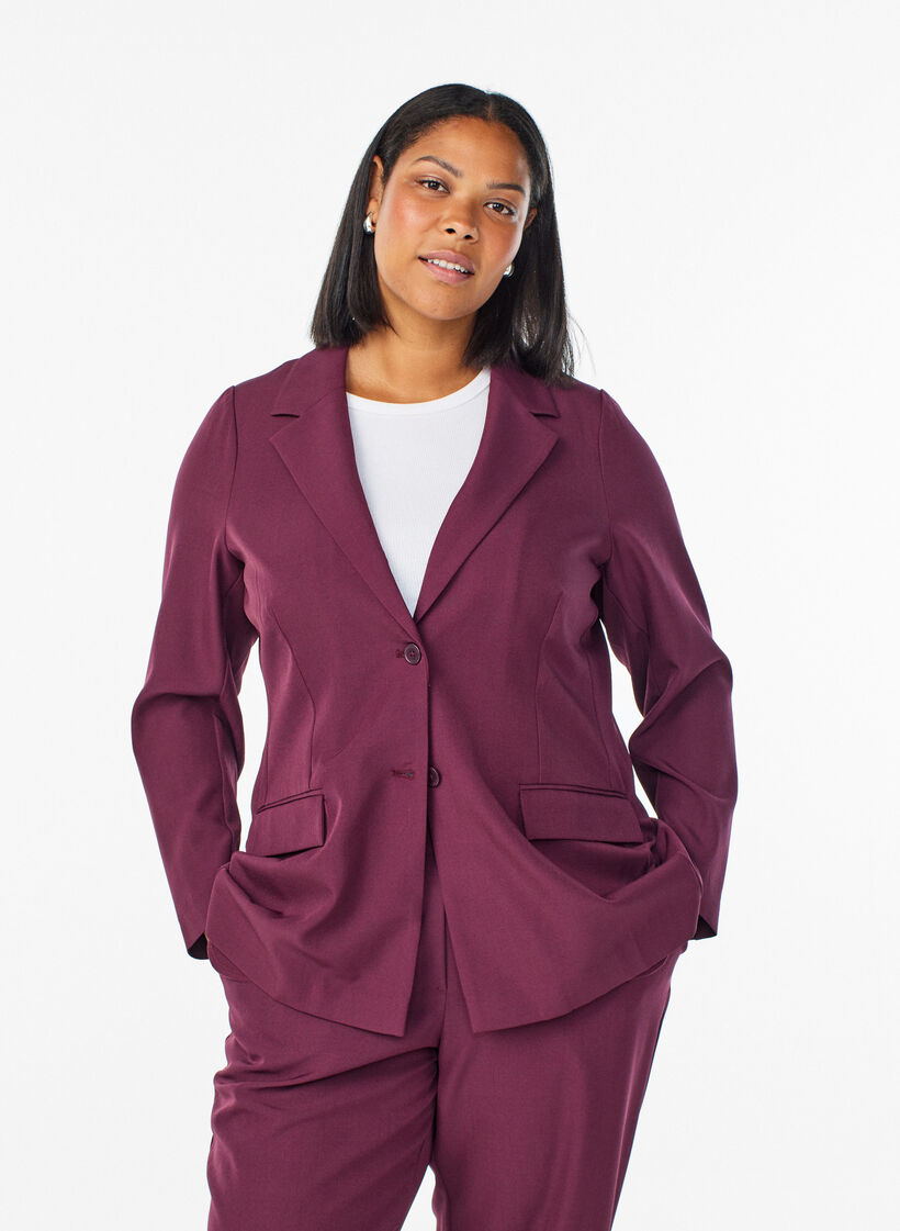 Blazer med lommer og slids, M&oslash;rk Bordeaux, Model image number 0