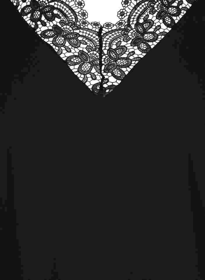 Kjole med blonder og 3/4 ærmer, Black, Packshot image number 2