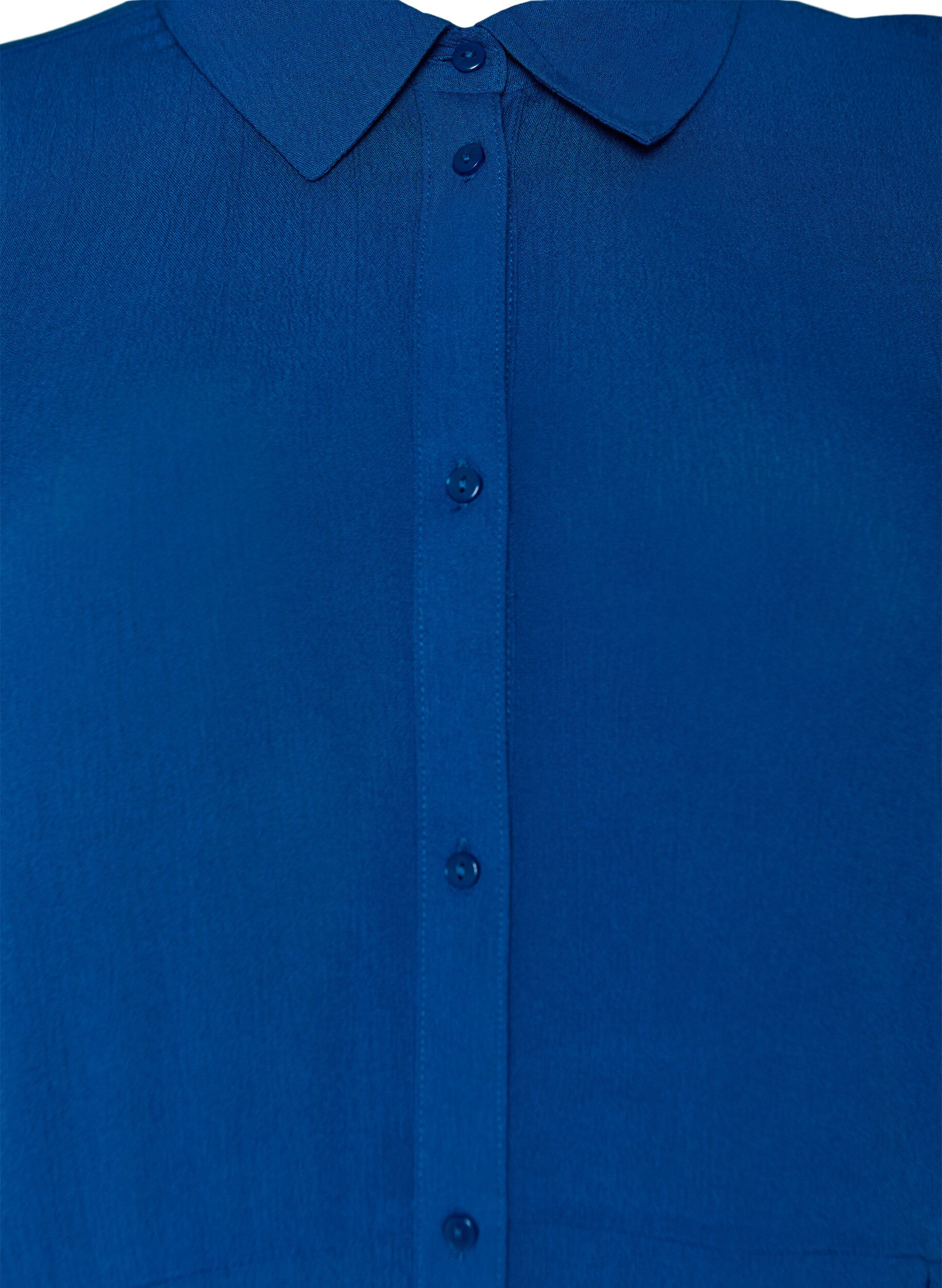 Zizzi Midilang skjortekjole med korte &aelig;rmer, Bl&aring;, Packshot image number 2