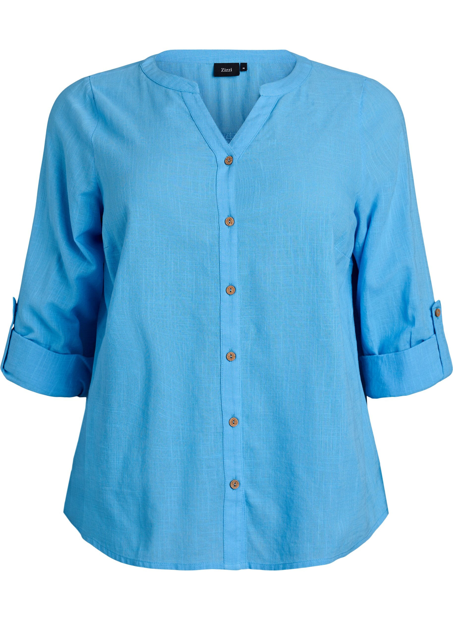 ZizziSkjortebluse i bomuld med V-udsk&aelig;ring, Bl&aring;, Packshot image number 0