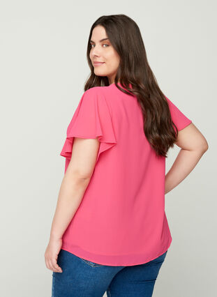 Bluse med korte ærmer, Fandango Pink, Model image number 1