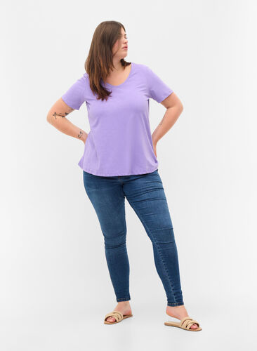 Ensfarvet basis t-shirt i bomuld, Paisley Purple, Model image number 2