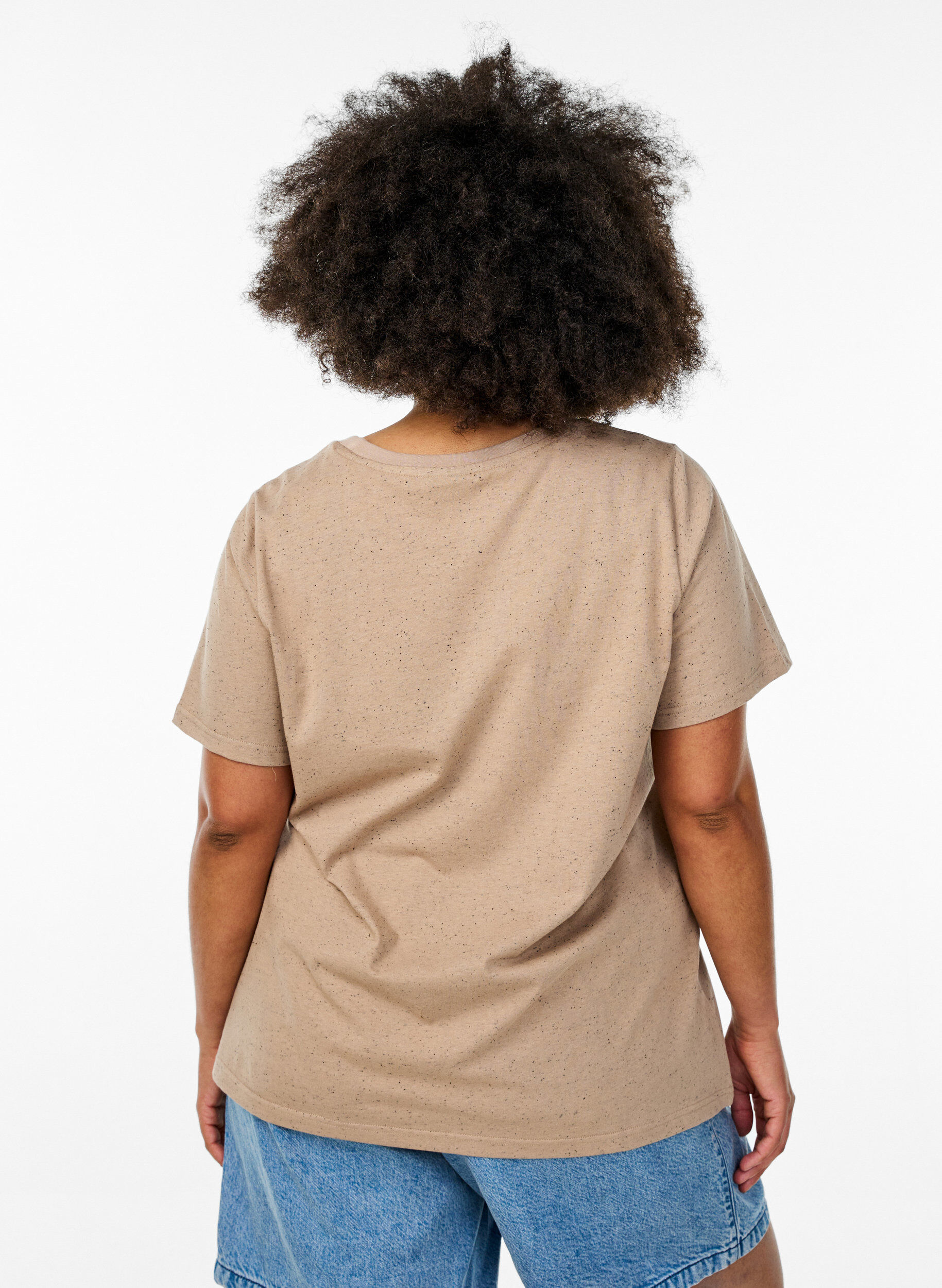 Zizzi Bomulds t-shirt med rund hals, Beige, Model image number 2
