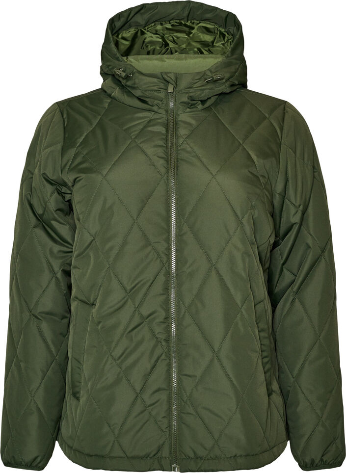 Let vatteret jakke med diamantquilt, Gr&oslash;n, Packshot image number 0